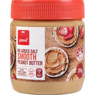 Pams Smooth No Added Salt Peanut Butter 375g