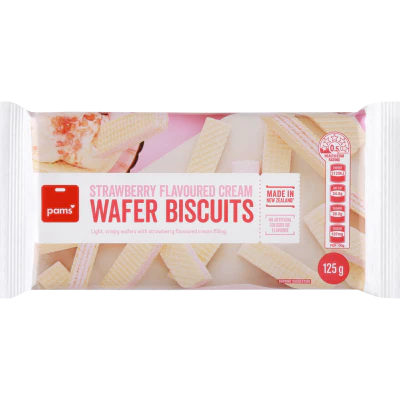 Pams Strawberry Flavoured Cream Wafer Biscuits 125g