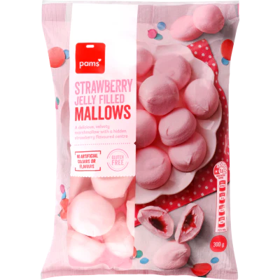 Pams Strawberry Jelly Filled Mallows 300g