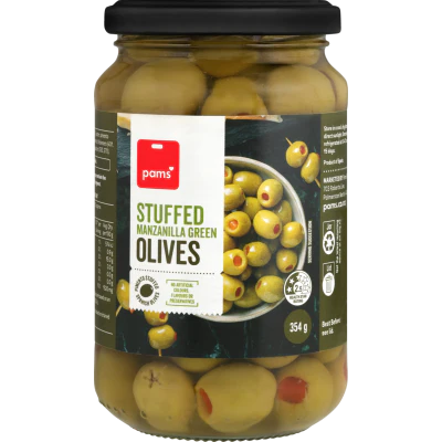 Pams Stuffed Manzanilla Green Olives 354g