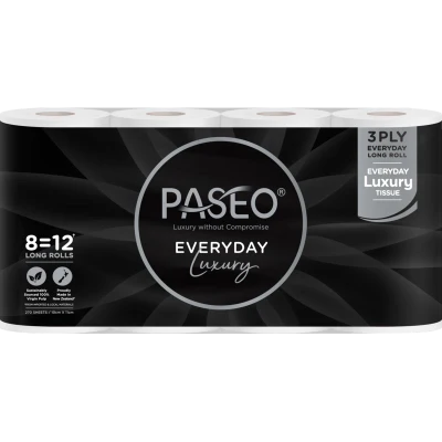 Paseo Pure Luxury 3 Ply Long Toilet Tissue 8 x 270 sheets