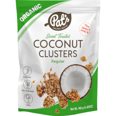 Pat's Organic Snacks Sweet Toasted Regular Coconut Clusters 140g
