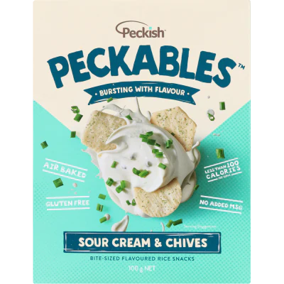 Peckish Peckables Sour Cream & Chives Bite-Sized Flavoured Rice Snacks 100g