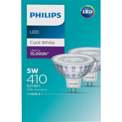Philips LED Cool White 5W 410 Lumen Spot Light 2pk