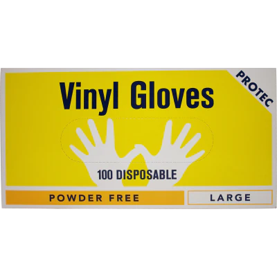 Protec Powder Free Large Disposable Vinyl Gloves 100pk