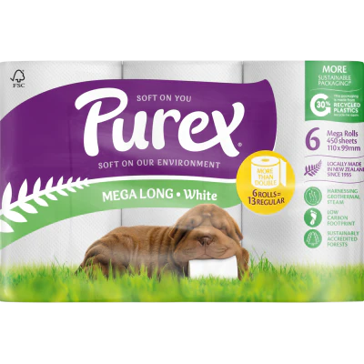 Purex Mega Long White 2 Ply Toilet Rolls 6 x 450 sheets