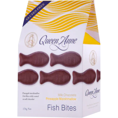 Queen Anne Pineapple Marshmallow Milk Chocolate Fish Bites 170g