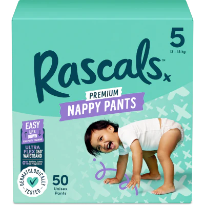 Rascal and Friends Premium Nappy Pants Unisex Size 5 13-18kg Walker 50pk