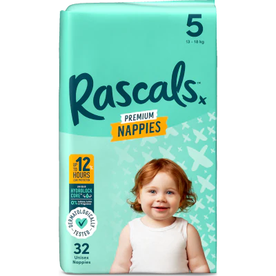Rascals Premium Nappies Unisex Size 5 13-18kg Walker 32pk