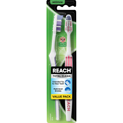 Reach Total Clean Medium Toothbrush 2pk