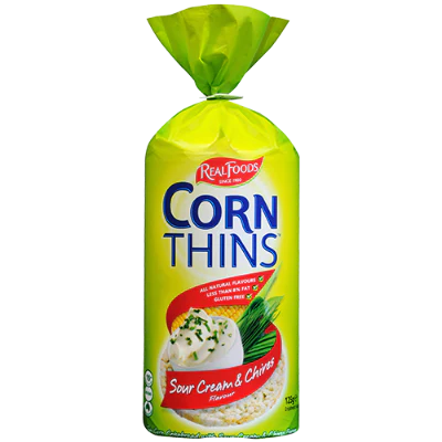 Real Foods Corn Thins Sour Cream & Chives 125g