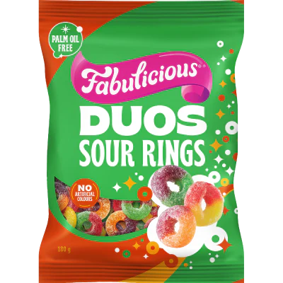 RJ's Fabulicious Duos Sour Gummy Rings 180g