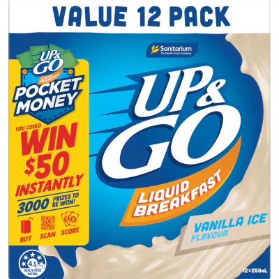 Sanitarium Up & Go Vanilla Ice Flavour Liquid Breakfast 12 x 250ml