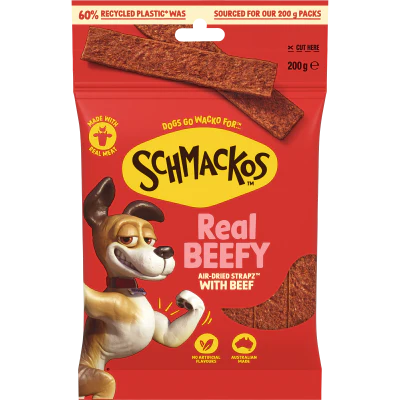 Schmackos Real Beefy Air-Dried Strapz Dog Treats 200g