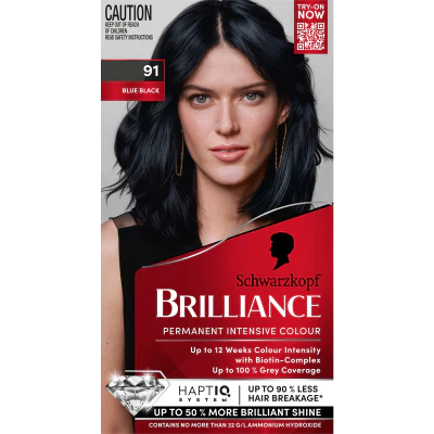 Schwarzkopf Brilliance 91 Blue Black Permanent Hair Colour 143ml