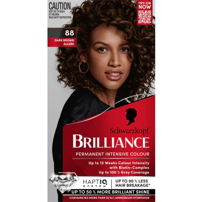 Schwarzkopf Brilliance Dark Brown Allure 88 Permanent Hair Colour 143ml