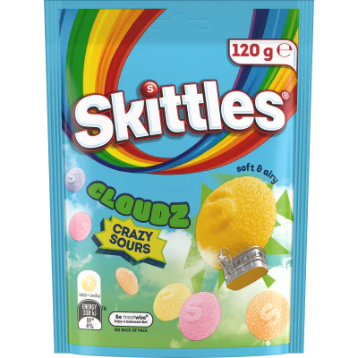 Skittles Cloudz Crazy Sours Chewy Lollies Bag 120g