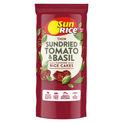 SunRice Thin Sundried Tomato & Basil Flavoured Rice Cakes 160g