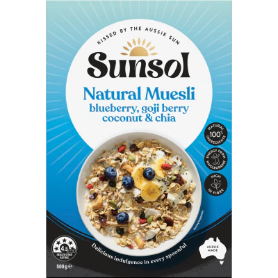 Sunsol Blueberry Goji Berry Coconut & Chia Natural Muesli 500g