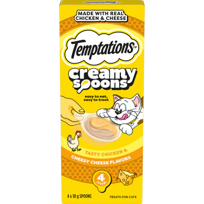 Temptations Creamy Spoons Chicken & Cheese Treats For Cats 4 x 10g
