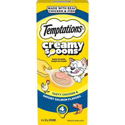 Temptations Creamy Spoons Chicken & Salmon Treats For Cats 4 x 10g