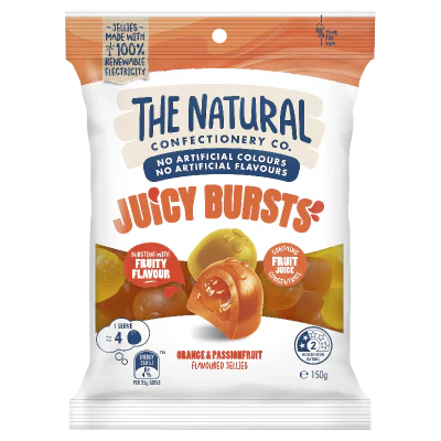 The Natural Confectionery Co. Orange & Passionfruit Juicy Bursts 150g