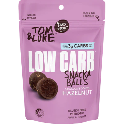 Tom & Luke Chocolate Coated Hazelnut Low Carb Snackaballs 112g