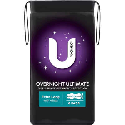 U By Kotex Overnight Ultimate Extra Long Pads With Wings 6pk