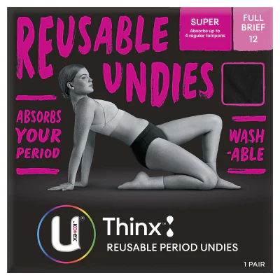 U By Kotex Thinx Period Underwear Black Briefs Size 12 1pk