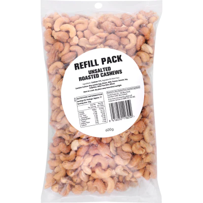 Unsalted Roasted Cashews Refill Pack 600g