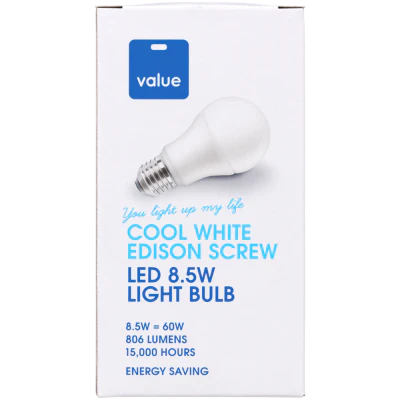 Value LED 8.5W Cool White Edison Screw Bulb ea