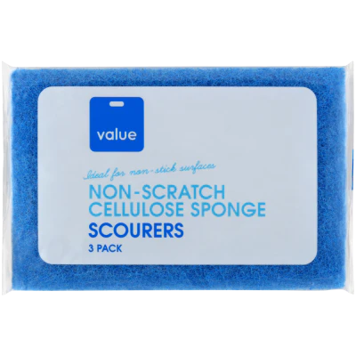Value Non Scratch Cellulose Sponge Scourer 3pk