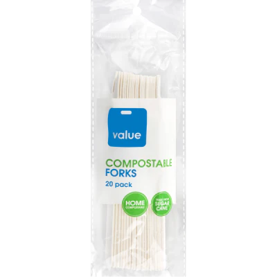 Value Sugarcane Compostable Forks 20pk