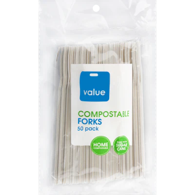 Value Sugarcane Compostable Forks 50pk