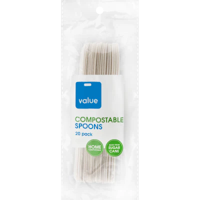 Value Sugarcane Compostable Spoons 20pk