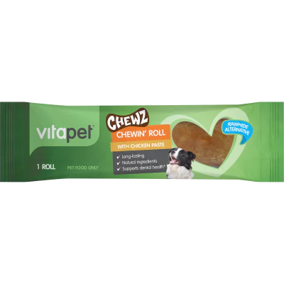 VitaPet Chewz Chewin' Roll With Chicken Paste Rawhide Alternative 1pk