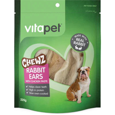 VitaPet Chewz Rabbit Ears with Chicken Paste Dog Treat 220g