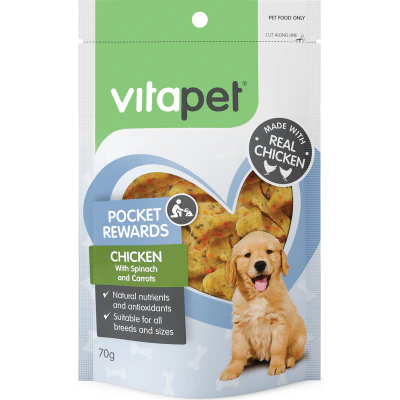 VitaPet Pocket Rewards Chicken With Spinach & Carrots Dog Treats 70g