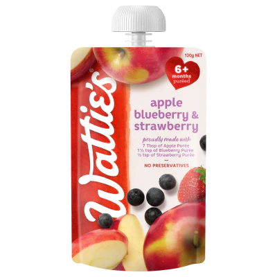Wattie's For Baby Apple Blueberry & Strawberry 6+ Months Pureed 120g