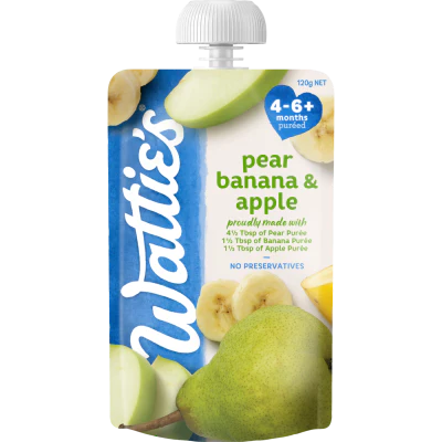 Wattie's For Baby Pear Banana & Apple 4-6+ Months Pureed 120g