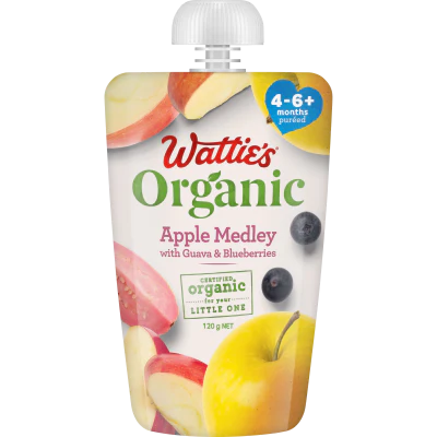 Wattie's Organic Apple Medley With Guava & Blueberries 4-6+ Months Pureed 120g