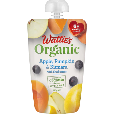 Wattie's Organic Apple Pumpkin & Kumara With Blueberries 6+ Months Pureed 120g