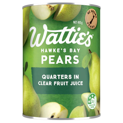 Wattie's Pear Quarters In Clear Fruit Juice 410g