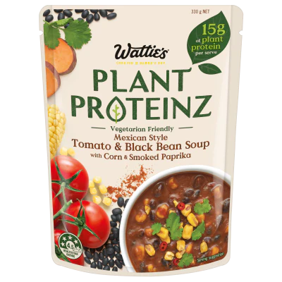 Wattie's Plant Proteinz Mexican Style Tomato & Black Bean Soup With Corn & Smoked Paprika 330g