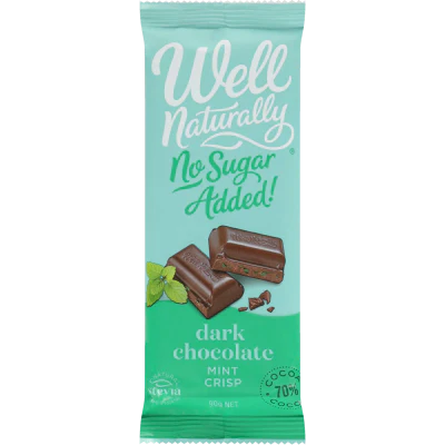 Well Naturally No Sugar Added Mint Crisp Dark Chocolate Block 90g