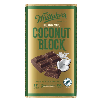 Whittaker's Coconut Block 33% Cocoa Milk Chocolate Block 250g