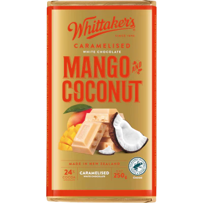 Whittaker's Mango & Coconut 24% Cocoa Caramelised White Chocolate Block 250g